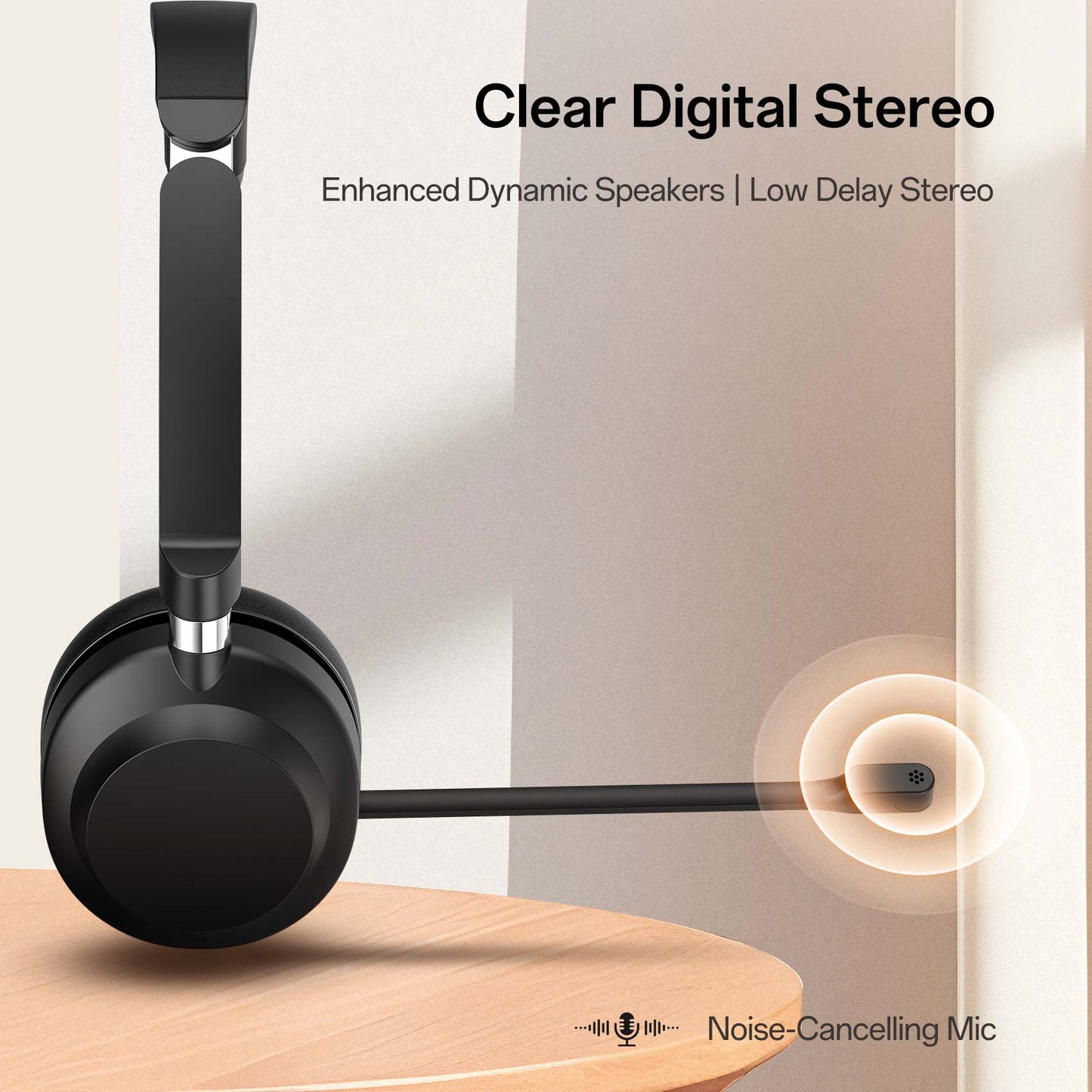 Wireless Stereo Headset with Noise Canceling Microphone, with USB Dongle and Bluetooth 5.3, Wireless Charging Base